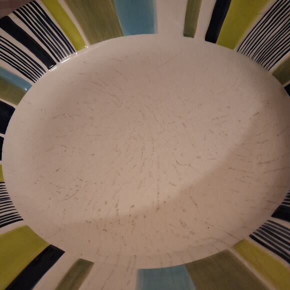 Pottery Barn Sausalito 12” Pasta Bowls/plates Set Of 3 Multicolor Stripe - Picture 5 of 8